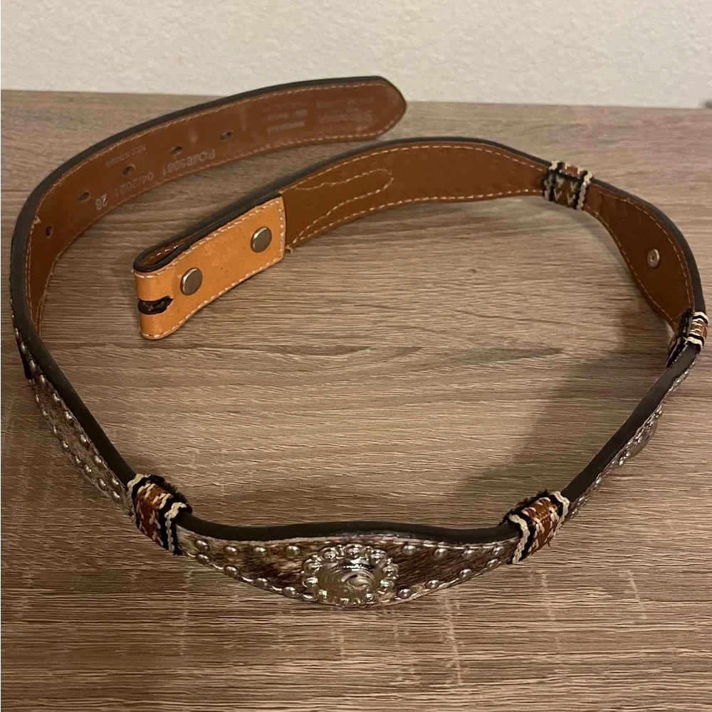 Nocona Genuine Leather Brown and Silver Unisex Western Belt 28